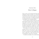 Kapitel Eins: Wie es begann. Text erzählt eine Geschichte über Peter, einen Unfall und eine getigerte Katze im Frühlingssonnenschein.