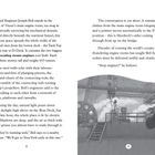 Seiten 8 und 9 eines Buches. Text beschreibt Joseph Bell im Maschinenraum des Titanic. Unten ist eine Illustration mit Ingenieuren.