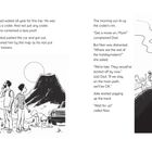 Seite mit Text über Jakes Ausflug zu einem Krater. Links ist eine Schwarzweiß-Illustration von Menschen, einem Auto und einem Vulkan.