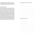 Linke Seite beschreibt Nutzen eines Dankbarkeitstagebuchs. Rechte Seite enthält Fragen: "What five things could you not live without?" und "Who will you thank today?" mit Platz zum Schreiben.