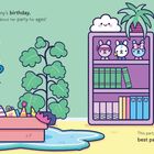 "Es ist Betty Bunnys Geburtstag, und sie denkt seit Ewigkeiten an ihre Party! Diese Party wird die beste Party ... EVER!" 

Eine Illustration zeigt einen Hasen mit Sternbrille und Notizblock. Ein Bücherregal und ein Sofa sind ebenfalls zu sehen.