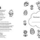 „This book belongs to“ auf einer Wolke; umgeben von Osterhasen, Küken, Schmetterling und Ostereiern in kindlicher Illustration.