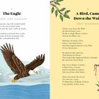 "The Eagle" von Alfred Lord Tennyson auf einer Seite. "A Bird, Came Down the Walk" von Emily Dickinson auf der anderen. Illustrationen zeigen Adler und Vogel mit Wurm.