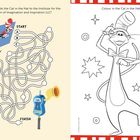 Links: "Which path leads the Cat in the Hat..." Labyrinth mit einem Startpunkt. Rechts: Ausmalbild der Figur mit Hut.