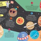 "Space Base: Choose a planet!" Illustration zeigt lächelnde Planeten im Sonnensystem mit kurzen Beschreibungen zu jedem.