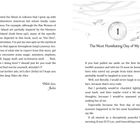 Links ein Nachwort von Julia, rechts beginnt Kapitel 1, Titel: "The Most Humiliating Day of My Life". Illustration von Fischen.