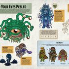 „Keep Your Eyes Peeled“, „Myopus The All-Seeing“, „The Party“. Illustrationen von Fantasiewesen und Abenteurern.
