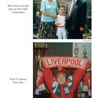Mit meinen Eltern nach meiner Erstkommunion. Beweis, dass ich schon immer ein Fan war. Ein Kind trägt Liverpool-Fanartikel.
