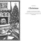 Links: Kamin mit Strümpfen, Weihnachtsbaum, Geschenke. Rechts: Kapitel 2, Weihnachten. Adventszitat aus dem Missale.