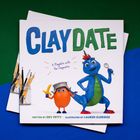 "CLAYDATE. A Playdate with the Claymates. Zwei bunte Figuren: eine orange mit Topf auf dem Kopf und eine blaue Echse."