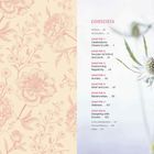 Inhaltsverzeichnis: Enthält Kapitel zu Feiern, Erfolg, Negativität, Angst, Verlust, Beziehungen, Wohlbefinden, Blumen. Links florales Muster, rechts blasse Disteln.