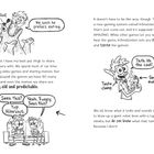 Texte: "He says he prefers eating." "Seen this? Yup. Hilarious." "Thith ith tho cool!" Illustrationen eines Jungen und eines Monsters.