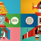Links: "Our rocket will have three different parts." Rechts: Zwei stilisierte Raketenillustrationen mit Flügeln.