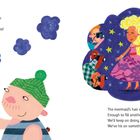 Ein Mann sagt zu einem anderen, sie verkaufen eine Perücke an einen Star. Bild einer blonden Frau in einer Fantasieblase.