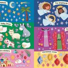 "Bethlehem", "The baby Jesus", "The shepherds", "Three wise men", "Extra stickers", "Christmas crown". Bunte Illustrationen.