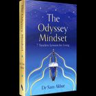 Ein blau-gelbes Buch mit dem Titel "The Odyssey Mindset: 7 Timeless Lessons for Living" von Dr. Sam Akbar.