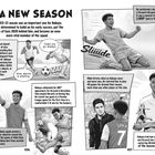 "A NEW SEASON" ist der Titel. Eine Comic-Illustration zeigt Szenen eines Fußballspielers namens Bukayo.