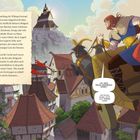 Links ein Text über die Wikingerwelt und Thor. Rechts eine Illustration von Thor auf einem Wagen, der von Ziegen gezogen wird.