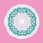 Text "37" unten rechts. Mandala auf pinkem Hintergrund, mit grünen und weißen Mustern und floralen Details.