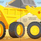 "Im Bergbau: In Bergwerken und Steinbrüchen wird Material mit Muldenkippern transportiert. Illustration eines großen Muldenkippers."