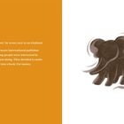 Links steht Text über einen verschwommenen Elefanten und einen Verlag. Rechts eine unscharfe Elefantenillustration.