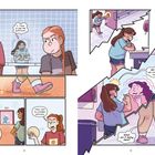 Comic-Stil: Eine Person sagt: "I... have to use the bathroom!" und später: "Ah! No, no–not right now!"