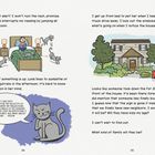 "Oops, spoiler alert! I won't ruin the rest, promise. Anyway, Luna jumps all around the room. I wonder if something is up."

Ein Kind sitzt auf einem Bett, während Katzen in einem Raum herumtollen. Rechts ein Haus mit "For Sale"-Schild.