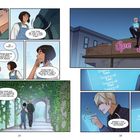 Dialoge: 
- "This time, we don't have to just place a bet."
- "We can enter the race."
- "Is that--?"
- "A drone engine. I've been working on it for weeks."
- "Sometimes I wonder if you belong up here in the sky floors."
- "You have way more in common with the rest of us down below."
- "Doesn't this kid ever pick up the phone?"

Ein Mann sitzt auf einem Gebäude mit "Open Bar" Schriftzug. Ein Paar spaziert durch einen blätterbedeckten Durchgang. Ein tätiger Mann tippt auf einem holografischen Display.