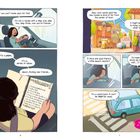 Ein Comic: Zwei Personen im Auto reden über Freundschaft. Eine Notiz mit "MAKING FRIENDS" und Schritten ist sichtbar.