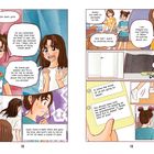 Ein Mädchen isst Pizza und ein anderes ist aufgeregt. "Calm down, girls", sagt eine Frau. Es gibt Diskussionen über Japan.