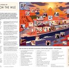 "The World of Death on the Nile" steht oben. Unten: "Can you spot all the nods to the novel?" Illustrationen zeigen ein Schiff auf dem Nil und Ägypten.