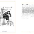 Text links: "altitude sickness". Illustration eines großen Affen auf einem Gebäude, der etwas liest.