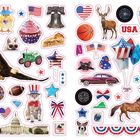 USA, North Carolina, Wisconsin, South Carolina, Alabama, Virginia, California, Ohio. 

Sticker zu amerikanischer Symbolik: Tiere, Snacks, Flaggen.