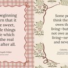 Links Zitat von Laura Ingalls Wilder, rechts von Calamity Jane, beide umrahmt, links kariert, rechts floral.