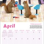 April-Kalenderseite: Zwei Eichhörnchen sitzen an einem Tisch in einer Bowlingbahn. Bowlingkugeln und -kegel sind sichtbar.