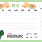 März, Woche vom 22. bis 28. mit täglichen Abschnitten. Links: Ein Salat-Tipp. Rechts: Einkaufsliste, oben Früchte-Illustrationen.