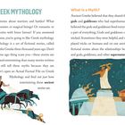 Texte beschreiben griechische Mythologie. Links Illustration mit Pferdekutsche, rechts Illustration mit Zeus und Blitzen.