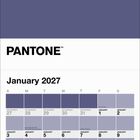 Oben: PANTONE. Darunter ein Januar 2027 Kalender, lila Farbton. Feiertage markiert.