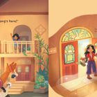 "Ninang's here!", "Magandang umaga!" Eine Illustration zeigt eine freudige Begrüßungsszene in einem Haus.