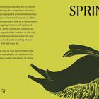 Text über den Frühling und Erneuerung. Rechts ist eine Illustration eines springenden Hasen auf gelbem Hintergrund.