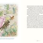 Links: Illustration Katzenfamilie im Garten. Rechts: Text über Apfelanbau und Beatrix Potters Werke. Unten: Erläuterung zu Potters Garten.