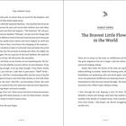 Seiten 20 und 21 eines Buches. Seitenzahl unten in der Mitte. Auf Seite 21 Titel: "The Bravest Little Flower in the World." Oben eine kleine Vogelskizze. Text über Natur und Jahreszeiten.