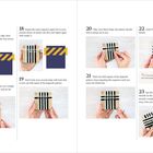 Texte wie "Weft 6", "Pass the needle under 2...", Anleitungen zum Weben und Bilder von Händen, die Webarbeiten halten.