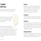 "Feeling your angels connecting with you. Feathers. Synchronicity. Flowers. Fragrance. Sensation. Unexpected gifts."