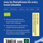 Text im Mittelpunkt: "Get more from your trip with easy-to-find phrases for every travel situation". Blaues Design mit Reiseratgeber-Infos.