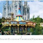 Text: "Carrousel", "Tibidabo", "1 2 3 4... 31", "CASARES EDITION". Drehkarussell vor gotischen Kirche, viele Menschen, sonniger Tag.