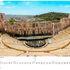 Text: "Athen, Odeon des Herodes Atticus". 
Ein antikes Freilufttheater mit halbkreisförmigen Sitzreihen und Stadt im Hintergrund.