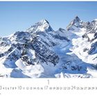 "Graubündener Alpen" und "1" über schneebedecktem Bergpanorama mit klarem Himmel im Hintergrund.