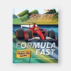 FORMULA FAST. Ihr ultimativer Guide zum Formel-1-Rennen! Illustration: Rotes Rennfahrzeug auf der Strecke.