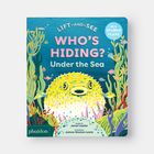 "Who’s Hiding? Under the Sea" steht in großen, bunten Buchstaben. Ein gelber Kugelfisch ist von buntem Seegras umgeben.